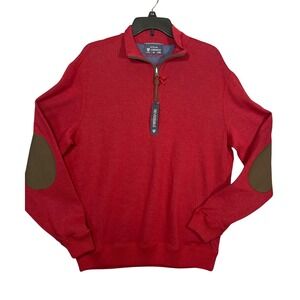 Cremieux Men Reversible Quarter Zip Pullover Sweater Medium Red Blue Elbow Patch